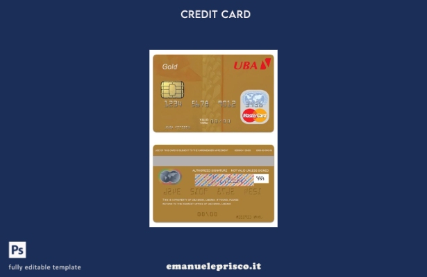 modello di carta mastercard di debito oro Liberia UBA Bank in stile verificato